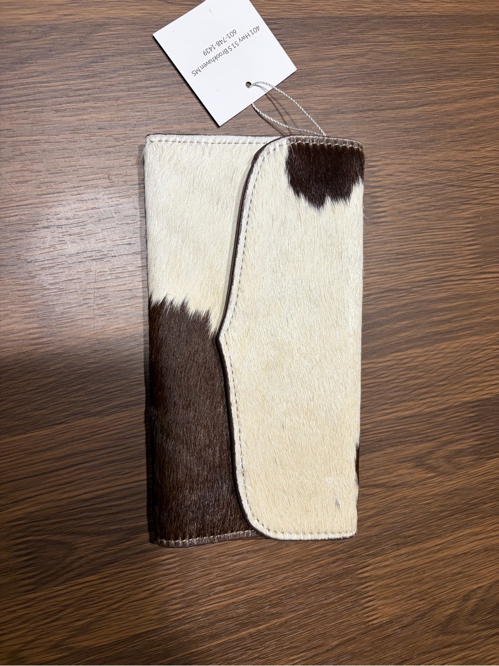 Cowhide Leather Wallet Clutch in Cream and Dark Brown
